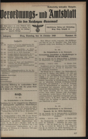 Verordnungsblatt der steiermärkischen Landesregierung 19401019 Seite: 1