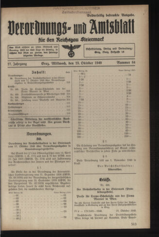 Verordnungsblatt der steiermärkischen Landesregierung 19401023 Seite: 1