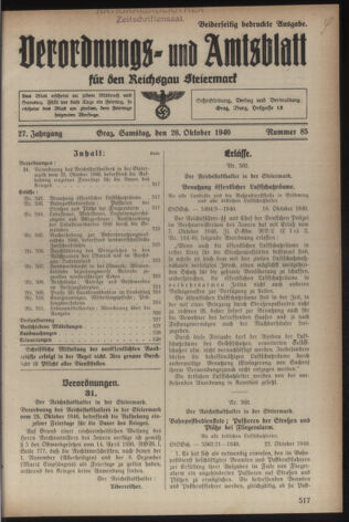 Verordnungsblatt der steiermärkischen Landesregierung 19401026 Seite: 1