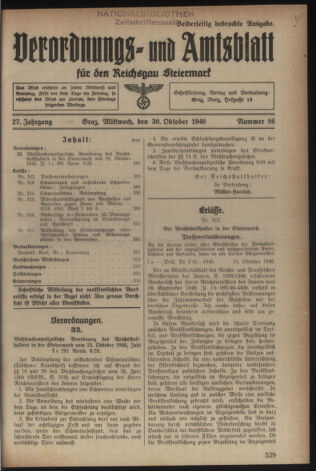 Verordnungsblatt der steiermärkischen Landesregierung 19401030 Seite: 1