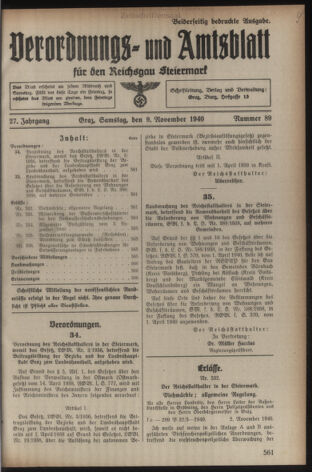 Verordnungsblatt der steiermärkischen Landesregierung 19401109 Seite: 1