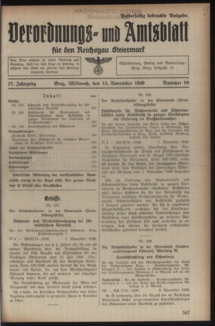 Verordnungsblatt der steiermärkischen Landesregierung 19401113 Seite: 1