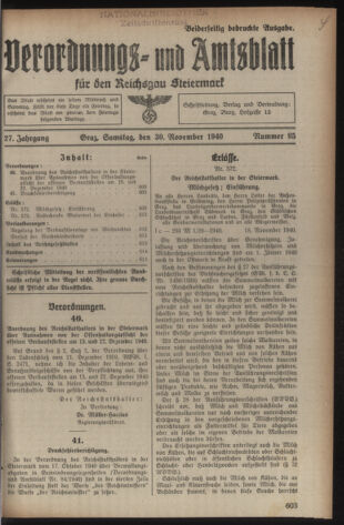 Verordnungsblatt der steiermärkischen Landesregierung 19401130 Seite: 1