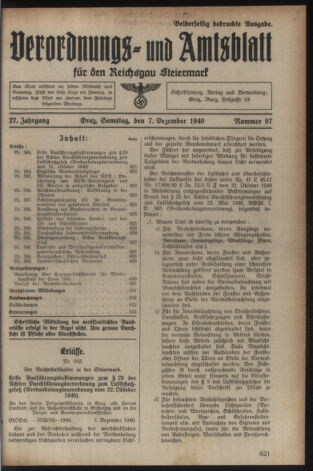 Verordnungsblatt der steiermärkischen Landesregierung 19401207 Seite: 1