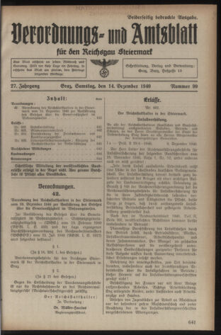 Verordnungsblatt der steiermärkischen Landesregierung 19401214 Seite: 1