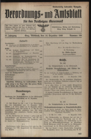 Verordnungsblatt der steiermärkischen Landesregierung 19401218 Seite: 1