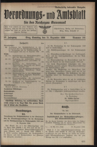 Verordnungsblatt der steiermärkischen Landesregierung 19401221 Seite: 1