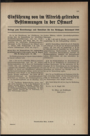 Verordnungsblatt der steiermärkischen Landesregierung 19401228 Seite: 191