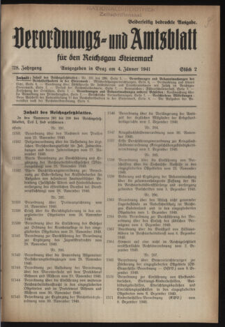 Verordnungsblatt der steiermärkischen Landesregierung 19410104 Seite: 1