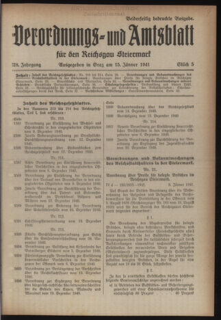 Verordnungsblatt der steiermärkischen Landesregierung 19410115 Seite: 1