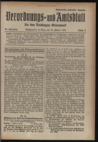 Verordnungsblatt der steiermärkischen Landesregierung 19410118 Seite: 1