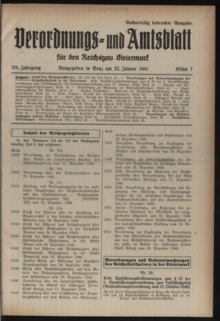 Verordnungsblatt der steiermärkischen Landesregierung 19410122 Seite: 1