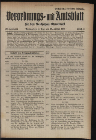 Verordnungsblatt der steiermärkischen Landesregierung 19410125 Seite: 1