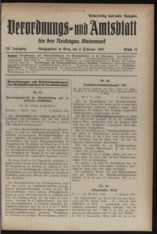 Verordnungsblatt der steiermärkischen Landesregierung 19410208 Seite: 1