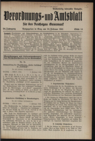 Verordnungsblatt der steiermärkischen Landesregierung 19410215 Seite: 1