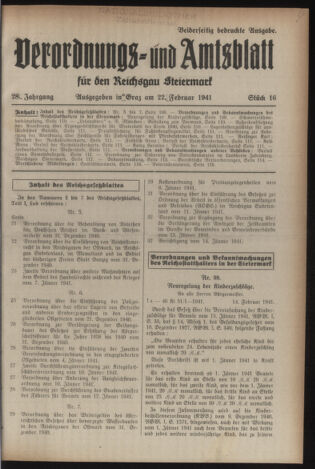 Verordnungsblatt der steiermärkischen Landesregierung 19410222 Seite: 1