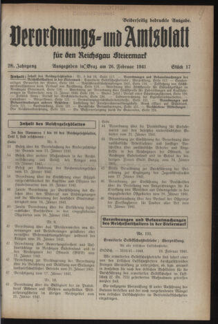 Verordnungsblatt der steiermärkischen Landesregierung 19410226 Seite: 1