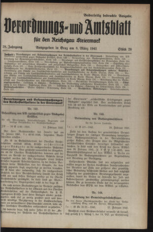 Verordnungsblatt der steiermärkischen Landesregierung 19410308 Seite: 1