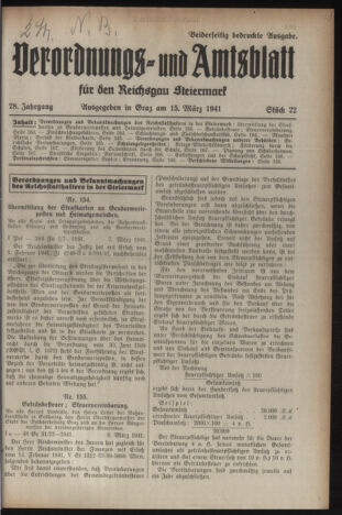 Verordnungsblatt der steiermärkischen Landesregierung 19410315 Seite: 1