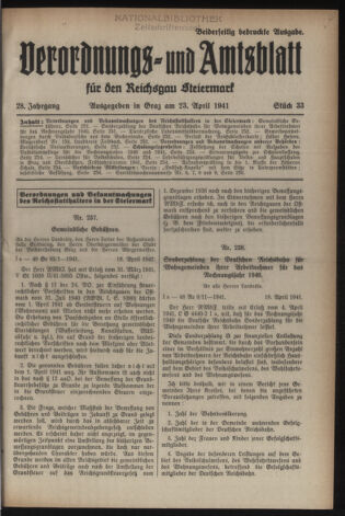 Verordnungsblatt der steiermärkischen Landesregierung 19410423 Seite: 1