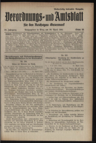 Verordnungsblatt der steiermärkischen Landesregierung 19410430 Seite: 1