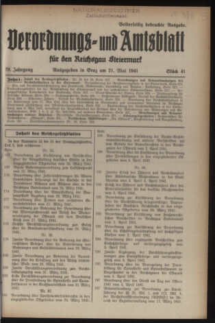 Verordnungsblatt der steiermärkischen Landesregierung 19410521 Seite: 1