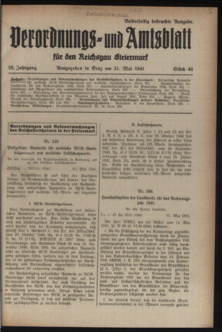 Verordnungsblatt der steiermärkischen Landesregierung 19410531 Seite: 1