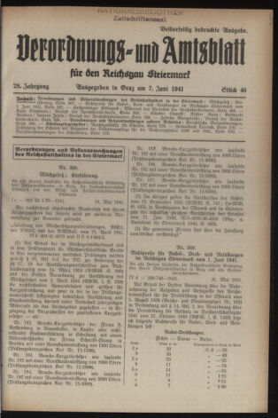 Verordnungsblatt der steiermärkischen Landesregierung 19410607 Seite: 1