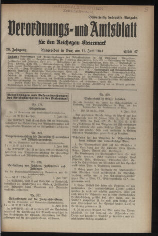 Verordnungsblatt der steiermärkischen Landesregierung 19410611 Seite: 1