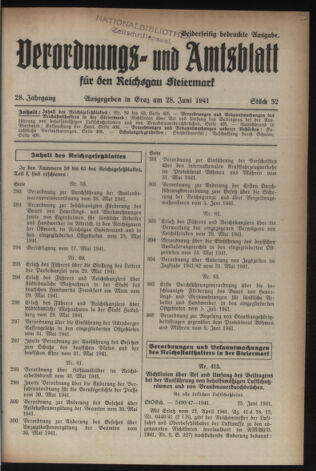 Verordnungsblatt der steiermärkischen Landesregierung 19410628 Seite: 1