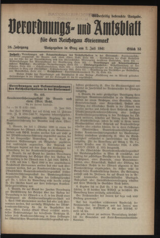 Verordnungsblatt der steiermärkischen Landesregierung 19410702 Seite: 1