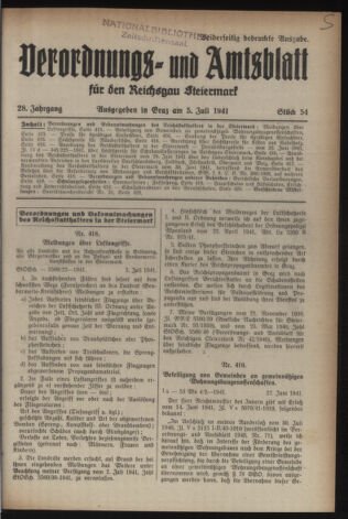 Verordnungsblatt der steiermärkischen Landesregierung 19410705 Seite: 1