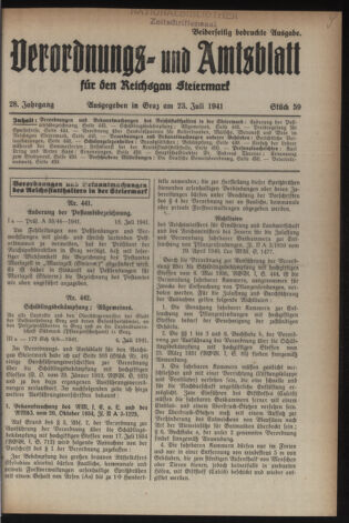 Verordnungsblatt der steiermärkischen Landesregierung 19410723 Seite: 1