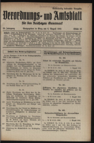 Verordnungsblatt der steiermärkischen Landesregierung 19410806 Seite: 1