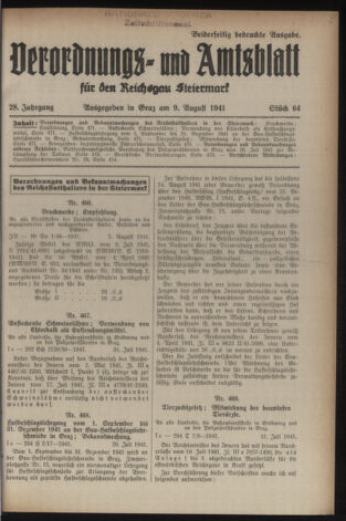 Verordnungsblatt der steiermärkischen Landesregierung 19410809 Seite: 1