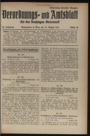 Verordnungsblatt der steiermärkischen Landesregierung 19410816 Seite: 1