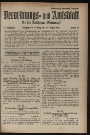 Verordnungsblatt der steiermärkischen Landesregierung 19410820 Seite: 1