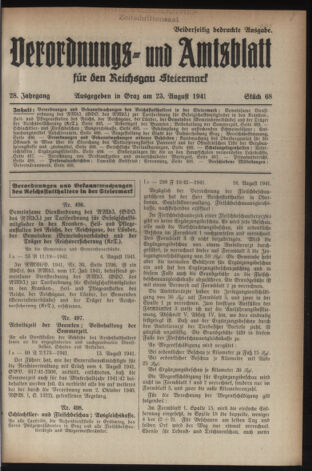 Verordnungsblatt der steiermärkischen Landesregierung 19410823 Seite: 1