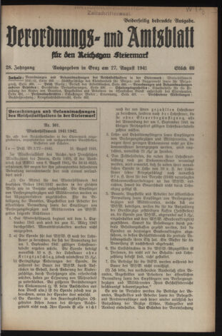 Verordnungsblatt der steiermärkischen Landesregierung 19410827 Seite: 1