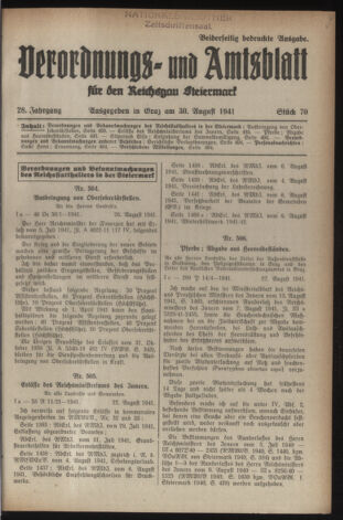 Verordnungsblatt der steiermärkischen Landesregierung 19410830 Seite: 1