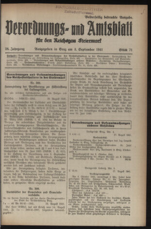 Verordnungsblatt der steiermärkischen Landesregierung 19410903 Seite: 1