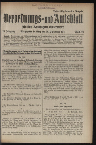 Verordnungsblatt der steiermärkischen Landesregierung 19410920 Seite: 1