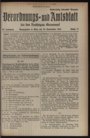 Verordnungsblatt der steiermärkischen Landesregierung 19410924 Seite: 1