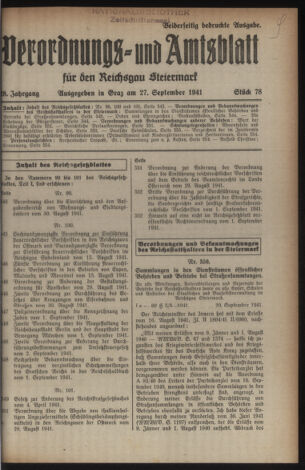 Verordnungsblatt der steiermärkischen Landesregierung 19410927 Seite: 1