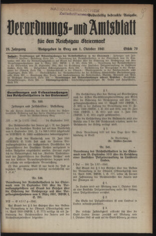 Verordnungsblatt der steiermärkischen Landesregierung 19411001 Seite: 1