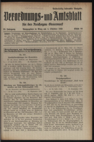 Verordnungsblatt der steiermärkischen Landesregierung 19411004 Seite: 1