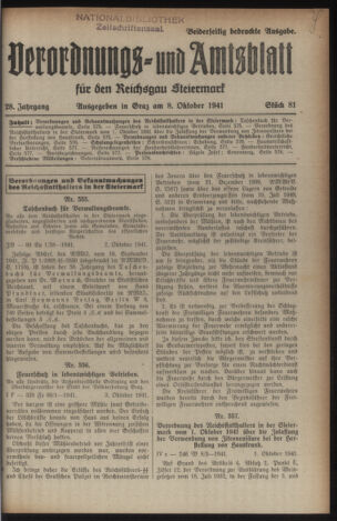 Verordnungsblatt der steiermärkischen Landesregierung 19411008 Seite: 1