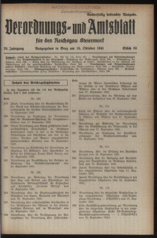 Verordnungsblatt der steiermärkischen Landesregierung 19411015 Seite: 1