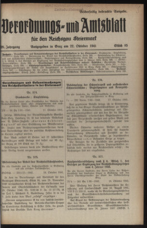 Verordnungsblatt der steiermärkischen Landesregierung 19411022 Seite: 1