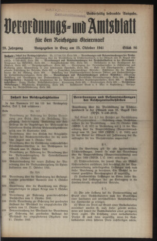 Verordnungsblatt der steiermärkischen Landesregierung 19411025 Seite: 1